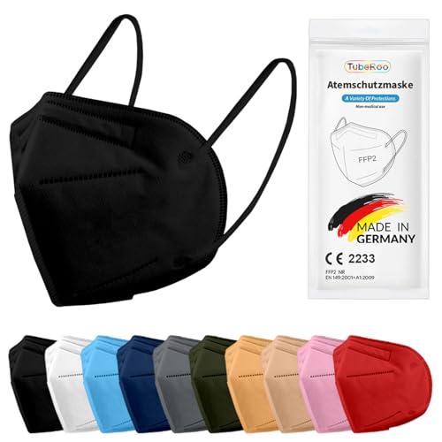 TubeRoo FFP2 Maske schwarz 5 Stück Masken aus Deutschland, Made in Germany, weiche runde Ohrschlaufen, Atemschutzmaske, Mundschutz, Schutzmaske, Staubmaske, Feinstaubmaske TubeRoo FFP2 Maske schwarz 5 Stück Masken aus Deutschland, Made in Germany, weiche runde Ohrschlaufen, Atemschutzmaske, Mundschutz, Schutzmaske, Staubmaske, Feinstaubmaske von TubeRoo
