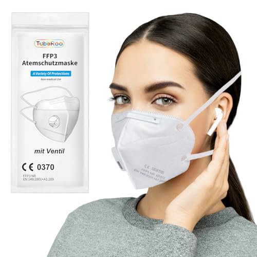 TubeRoo FFP3 Maske mit Ventil 10 Stück Masken, Versand aus Deutschland, Kopfband, Atemschutzmaske mit Ausatemventil, Staubmaske Feinstaubmaske Staubschutzmaske Atemschutz Feinstaub Mundschutz TubeRoo FFP3 Maske mit Ventil 10 Stück Masken, Versand aus Deutschland, Kopfband, Atemschutzmaske mit Ausatemventil, Staubmaske Feinstaubmaske Staubschutzmaske Atemschutz Feinstaub Mundschutz von TubeRoo