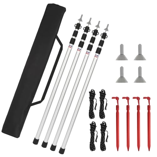 Tubiaz 4er Set Zeltstange, Zeltgestänge Aluminiumlegierung, 87.5-234.5cm Höhenverstellbar Zeltstangen, Zelten Zeltstange mit Twist-Lock-Mechanismus für Zelt, Tarp, Sonnensegel oder Plane von Tubiaz