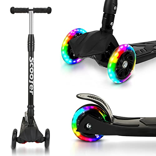 Tubiaz Kinder Roller, Höhenverstellbarer Kinderroller, 3 LED Leuchtenden Räder, 3 Räder Faltbar Kinderscooter, Tretroller für Kinder Jungen Mädchen 3-14 Jahre alt, Maximales Gewicht von 50 kg,Schwarz Tubiaz Kinder Roller, Höhenverstellbarer Kinderroller, 3 LED Leuchtenden Räder, 3 Räder Faltbar Kinderscooter, Tretroller für Kinder Jungen Mädchen 3-14 Jahre alt, Maximales Gewicht von 50 kg,Schwarz von Tubiaz