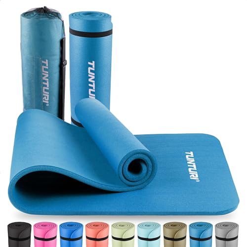 Tunturi Dicke NBRmatte 15mm - Rutschfest Gymnastikmatte - Mit Tragetasche - Für Yoga und Pilates - Sportmatte 180x60x1,5cm -Schadstofffrij - Besonders komfortabel - Petrolblau von Tunturi