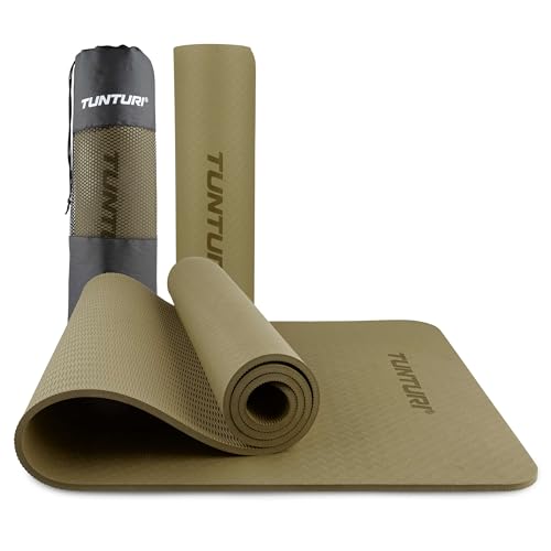 Tunturi Dicke Yogamatte 8mm - Rutschfest Gymnastikmatte - Mit Tragegurt - Für Yoga und Pilates - Sportmatte 183x61x0,8cm -Schadstofffrij - Besonders komfortabel - Grün von Tunturi