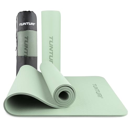 Tunturi Dicke Yogamatte 8mm - Rutschfest Gymnastikmatte - Mit Tragegurt - Für Yoga und Pilates - Sportmatte 183x61x0,8cm -Schadstofffrij - Besonders komfortabel - Mint von Tunturi