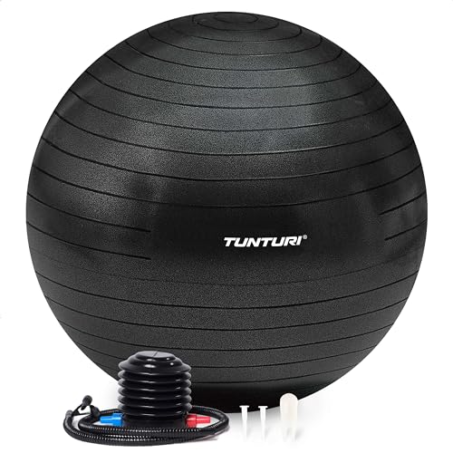 Tunturi Sitzball Gymnastikball mit Pumpe zum Aufblasen, 65 cm schwarz von Tunturi