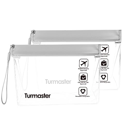 Turmaster 2 Packen Flughafen zugelassener durchsichtiger Kulturbeutel, auslaufsichere Flughafensicherheit zugelassene Flüssigkeitsbeutel 20 * 14.5 * 5cm, wasserdichte Reisekulturbeutel, Grau von Turmaster