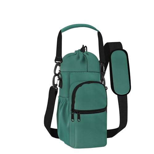 Turmaster Wasserflaschenhalter mit Gurt, isolierte Wasserflaschen-Tragetasche mit 2 Front- und 2 Seitentaschen, Wasserflasche Sling Bag Sleeve für Sport, Wandern, Camping von Turmaster