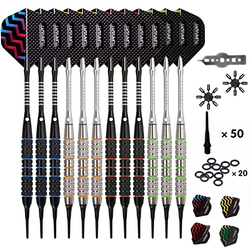 Turnart Dartpfeile mit Kunststoffspitze 12 Stück 18 Gramm mit 50 zusätzlichen Dartspitzen 20 Gummiringen 27 Flügen 9 PC-Wellen Werkzeugsatz für Elektronische Dartscheibe (12 Soft-Dartpfeile) Turnart Dartpfeile mit Kunststoffspitze 12 Stück 18 Gramm mit 50 zusätzlichen Dartspitzen 20 Gummiringen 27 Flügen 9 PC-Wellen Werkzeugsatz für Elektronische Dartscheibe (12 Soft-Dartpfeile) von Turnart