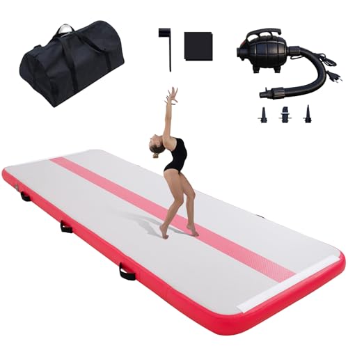 Tuxedo Sailor Air Matte Track Aufblasbare Gymnastikmatte, 10CM Hoch 5M Trainingsmatte Tumbling Matte, Airmatte mit Elektrischer Luftpumpe, Turnmatte für Zuhause/Turnhalle/Strand/Yoga Rosa von Tuxedo Sailor