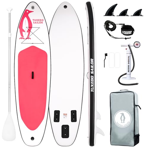 Tuxedo Sailor Aufblasbares Stand-Up-Paddle-Board, aufblasbares SUP, 3 m x 83 cm x 15 cm, Stand-Up-Paddle-Board für alle Fähigkeitsstufen, inklusive Board, Paddel, Pumpe, Flossen, Rucksack von Tuxedo Sailor