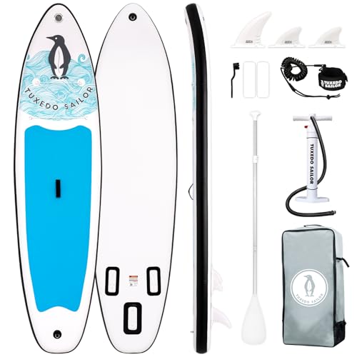 Tuxedo Sailor Aufblasbares Stand Up Paddle Board Aufblasbares SUP 10'6" x 33" x 6" Paddleboard für alle Könnensstufen Beinhaltet Paddle Boards, Paddel, Flossen, Fußleine, Pumpe, Rucksack, Patches von Tuxedo Sailor