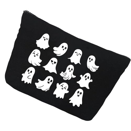 Tuxxjzm Tragbare Make-up-Tasche mit Reißverschluss, kosmetische Reisetaschen für Frauen | Halloween-Kulturbeutel mit Geister-Print-Design | Schminktasche mit Reißverschluss für Kosmetik, Handy, von Tuxxjzm