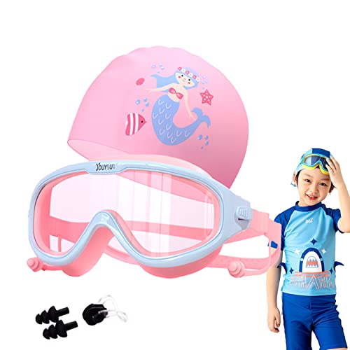 Schwimmbrille für Kinder und Schwimmmützen mit Nasenklammer, Ohrstöpsel, Schwimmbrille, UV-Schutz und Anti-Beschlag, weiches Silikon, für Jungen und Mädchen von 3 bis 13 Jahren (Stil 4) von Tuzsocr