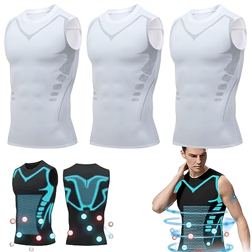 Twaynorb 2023 New Version Ionic Shaping Vest, Comfortable and Breathable Ice-Silk Fabric Compression Shirts for Men to Build A Perfect Body (White,Small) von Twaynorb