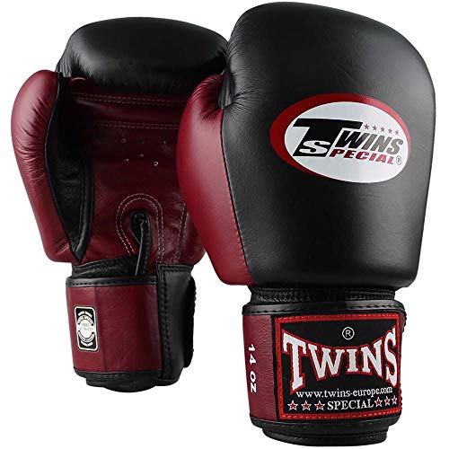Twins Boxhandschuhe, Leder, BGVL-3, schwarz-weinrot Größe 10 Oz von Twins Special