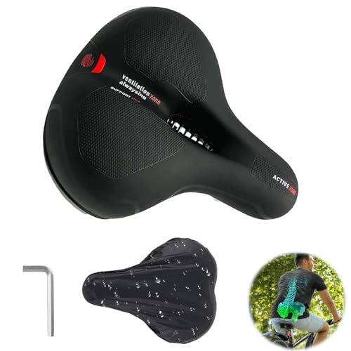 Tyafzzn Cloud Comfort Pro Sattel, Fahrradsattel Bequem, Cityradsättel Mit Rot Warnstreifen, Mountainbikesättel, Weich Memory Foam Ergonomisch Stoßdämpfend Atmungsaktiv Fahrradsitz für Herren Damen von Tyafzzn