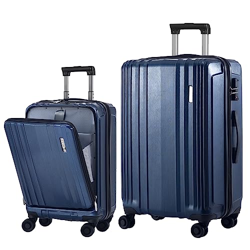 TydeCkare Gepäckset, 2-teilig 20/28, 20-Zoll-Handgepäck mit Vordertasche und Erweiterbarem 28-Zoll-Gepäck, ABS+PC-Koffer mit TSA-Schloss, YKK, Dunkelblau von TydeCkare