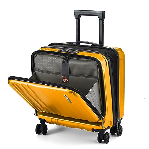 TydeCkare 16-Zoll-Handgepäck mit 2 Laptopfächern, Koffer aus ABS + PC mit Dual-Control-TSA-Schloss, YKK, 4 leisen Spinnerrädern, für Geschäftsreisen, Orange von TydeCkare