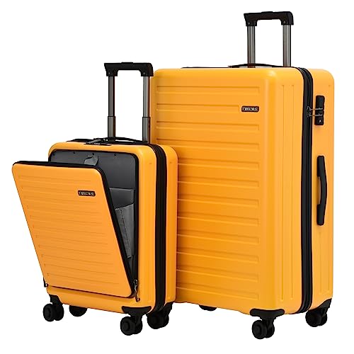 TydeCkare 20/28" Gepäckset, 20" Handgepäck mit Laptoptasche mit Frontöffnung 55x39x20 cm, 28" Hartschalenkoffer 101L, ABS+PC, TSA Schloss, Orange von TydeCkare