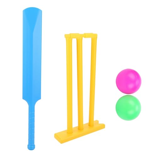 Tyenaza Kinder-Cricket-Set, Geschenk-Sport, interaktives Spiel, Cricket-Spielspielzeug-Set, enthält 1 Schläger, 2 Bälle, Ball-Strand-Wicket-Ständer von Tyenaza