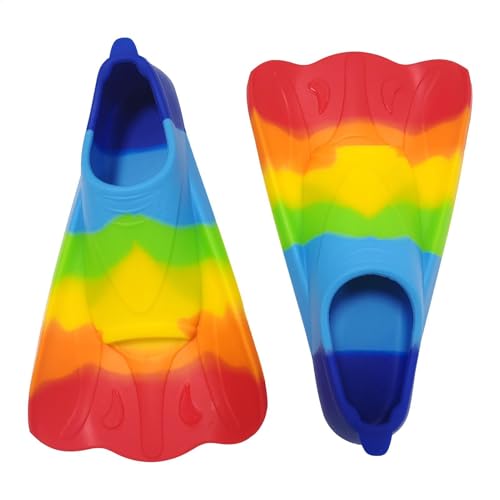 Tyinerc Kinderflossen,Regenbogen-Silikon-Bodyboard-Flossen mit offenem Design | Kurze Schnorchelflossen für Jugendliche, Kleinkindflossen für Kinderanfänger, verbessern die Schwimmfähigkeiten von Tyinerc