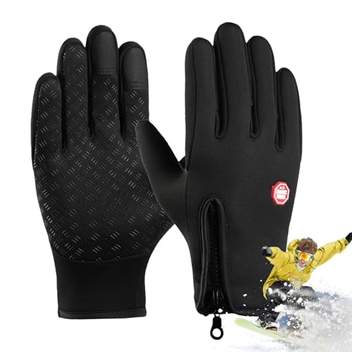 Tyinerc wasserdichte Winterhandschuhe,Herren-Schneehandschuhe - Winddichte Eislaufhandschuhe - Winterwärmezubehör, Thermohandschuhe mit Reißverschluss zum Radfahren und Wandern von Tyinerc