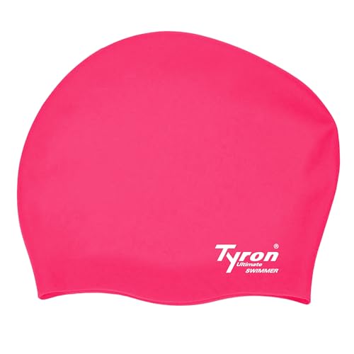 TYRON Langhaar Badekappe (pink) | | 100% Silikon | Unisex | Damen & Herren | Schwimmsport für Lange Haare von Tyron