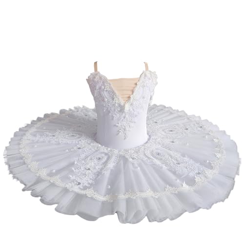 Professionelle Mädchen Ballett Tutu Kleid, Frauen Kinder Ballett Tanz Kostüm Platte Pfannkuchen Tutu Ballerina Party Rock,Weiß,140 von Tytyozay