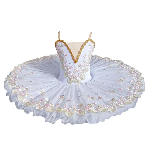 Professionelles Ballett Tutu Kleid Kleidung, Gymnastik Trikot Prinzessin Kleid Ballerina Kostüme Tanz Kostüm Outfit,Weiß,150 von Tytyozay