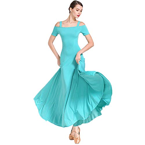 National Standard Dance Tanzkleider Damen Standard Modernes Tanzkleid Wettbewerb Kleider Adult Walzer Ballsaal Tanz Kleid Großer Swing Rock,Grün,S von Tzdd