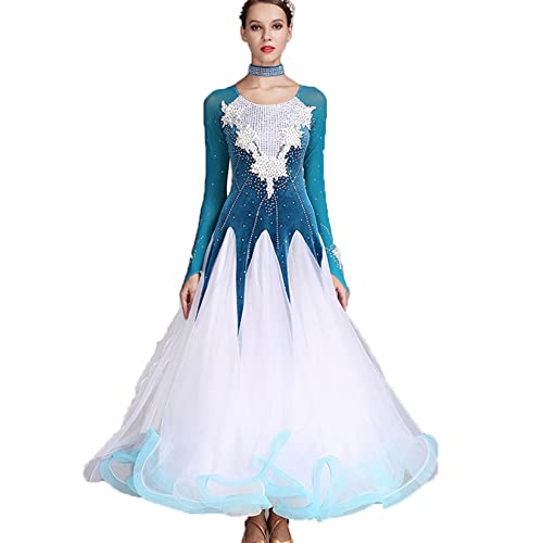 Tanzkleider Damen Standard Langarm Dancewear Modern Dancing Kostüm Walzer Kleid Tango Foxtrott Flamenco Tanzkleider Salsa Kleid,Blau,L Tanzkleider Damen Standard Langarm Dancewear Modern Dancing Kostüm Walzer Kleid Tango Foxtrott Flamenco Tanzkleider Salsa Kleid,Blau,L von Tzdd
