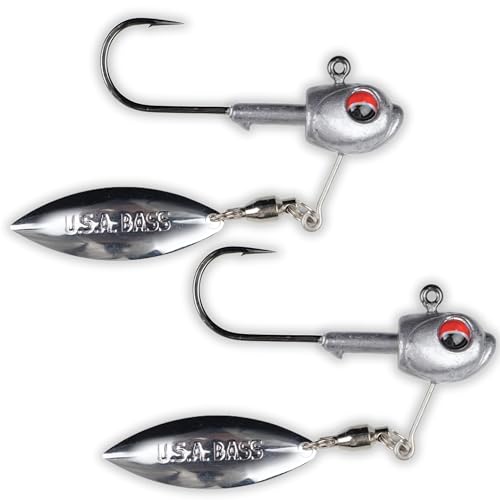 U.S.A. BASS TACKLE Mark-27 Underspin Swimbait Jigkopf-Ausrüstung für riesige große kleine Mundbarsche – benutzerdefinierte Klingen, Farbe, Besitzerhaken (natürlich, 1/56.7 g – 3/0 Haken) von U.S.A. Bass Tackle