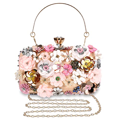 UBORSE Damen Clutches Blume Abendtasche Elegant Brauttasche Luxus Handtasche mit Kette Brautbeutel Geldbörse Portemonnaie Tasche für Hochzeit Tanzparty Abendparty Geburtstag von UBORSE