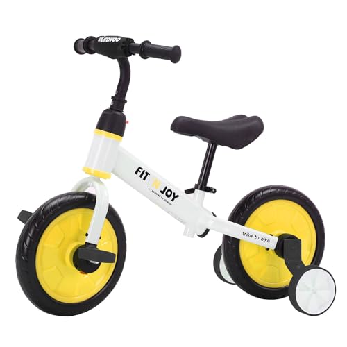 UBRAVOO Kinder Laufrad Fit in Joy, 4-In-1 Kinder Laufrad ab 2 Jahre bis 4,Laufrad mit pedalen und Stützrädern,Kinderfahrräder Balance Fahrrad für Jungen Mädchen-Gelb von UBRAVOO