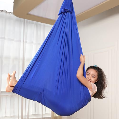 Aerial Yogatuch, Therapieschaukel Kinder, Dehnbar Yogatuch Zum Aufhängen, Atmungsaktiv Schaukeltuch, Sensorische Vertikaltuch kinder für Kinder und Erwachsene (Blau) von UDIYO