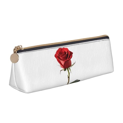 UENFFKDAP A Red Rose Leder Federmäppchen Student Federmäppchen Reißverschluss Federmäppchen Kosmetiktasche Geeignet für Schulen und Büros, Unisex, weiß, Einheitsgröße, Kosmetiktasche von UENFFKDAP