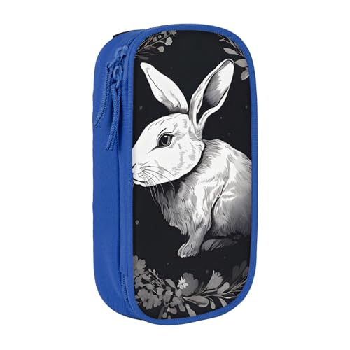 UENFFKDAP Cute White Rabbit Large Capacity Pencil Case Student Pencil Case Cosmetic Bag Suitable for Schools and Offices, Unisex, blau, Einheitsgröße, Kosmetiktasche von UENFFKDAP