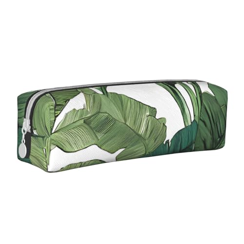 UENFFKDAP Tropical Banana Palm Leaves Leder Federmäppchen Schüler Federmäppchen Reißverschluss Federmäppchen Kosmetiktasche Geeignet für Schulen und Büros, Unisex, weiß, Einheitsgröße, Kosmetiktasche von UENFFKDAP