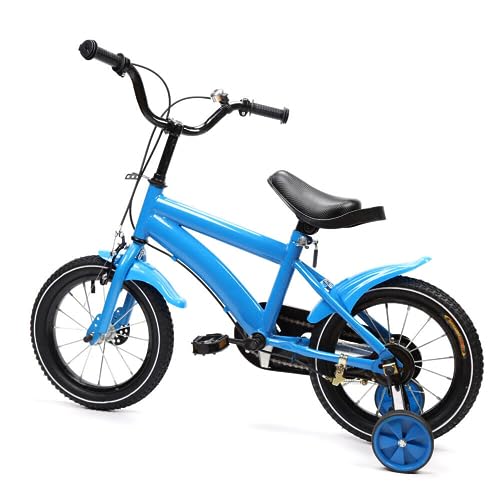 UESUENYENS 14 Zoll Kinderfahrrad,Jungen Fahrrad Mädchenfahrrad Rad Bike Unisex, 3-6 Jahre Laufrad mit Stützräder,eine Kombination aus Vorder- und Hinterradbremse (Blau) von UESUENYENS