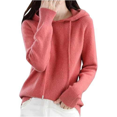 UFZKOOEP Damen-Kaschmirpullover mit Kapuze, langärmliger Kaschmir-Kapuzenpullover, langärmliger Rundhalspullover, weicher, Warmer Pullover (Pink,XXL) von UFZKOOEP