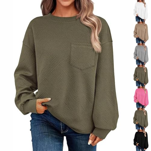 UFZKOOEP Damen-Sweatshirts mit Rundhalsausschnitt, lässiges, lockeres Jacquard-Pullover-Oberteil, lässige Outfits, Herbstkleidung 2024 (Green,L) von UFZKOOEP