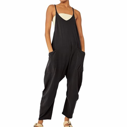 UFZKOOEP Jumpsuits für Damen, lässige Sommeroutfits, ärmellose Jumpsuits mit V-Ausschnitt für Damen (Black,S) von UFZKOOEP