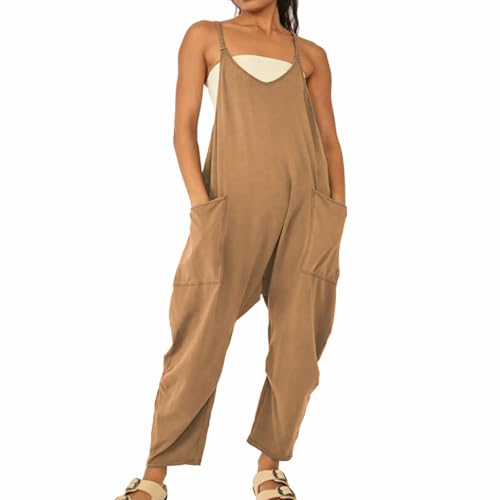 UFZKOOEP Jumpsuits für Damen, lässige Sommeroutfits, ärmellose Jumpsuits mit V-Ausschnitt für Damen (Brown,S) von UFZKOOEP