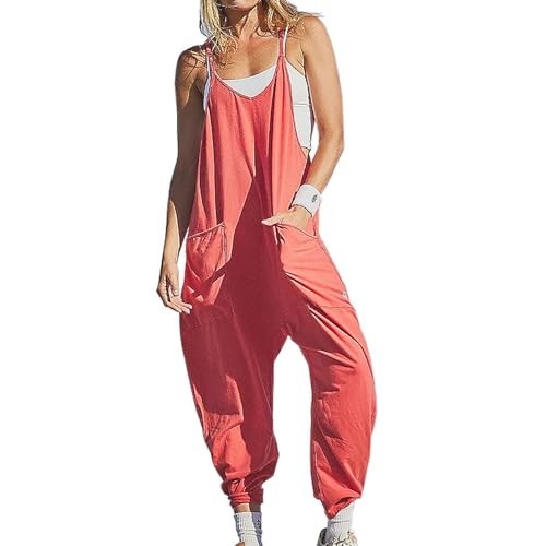 UFZKOOEP Jumpsuits für Damen, lässige Sommeroutfits, ärmellose Jumpsuits mit V-Ausschnitt für Damen (Red,3XL) von UFZKOOEP