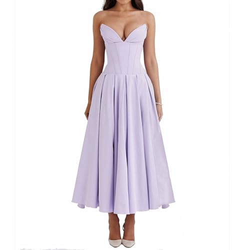 UFZKOOEP Milchmädchenkleid, Schulterfreies ärmelloses Kleid, langes formelles Party-Abendkleid, trägerloses Sommerkleid (Purple,S) von UFZKOOEP