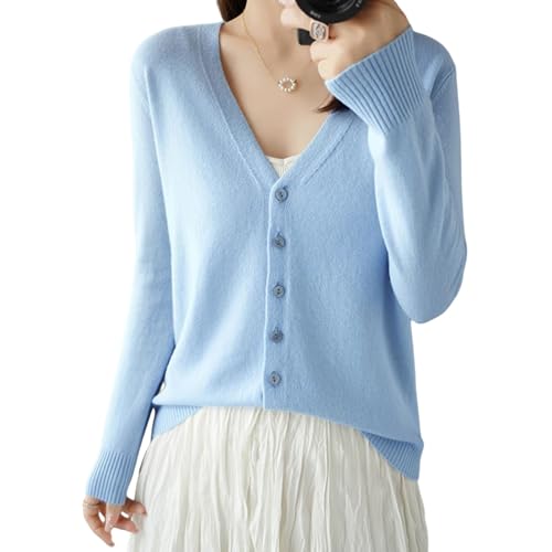 UFZKOOEP Strickjacken für Damen, Strickjacke mit V-Ausschnitt und Langen Ärmeln, Strickjacke aus weichem Strick (Blue,M) von UFZKOOEP