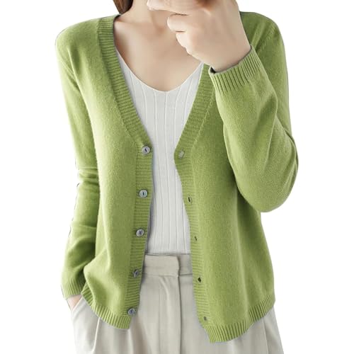 UFZKOOEP Strickjacken für Damen, Strickjacke mit V-Ausschnitt und Langen Ärmeln, Strickjacke aus weichem Strick (Green,M) von UFZKOOEP