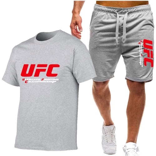 UGIUTLVY Herren Jogginganzug UFC Kurzarm + Kurze Hose Trainingsanzug 2 Teilig Frühling Und Sommer Leichte T-Shirts + Shorts Set Streetwear,3XL,Gray von UGIUTLVY