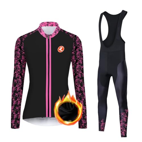 UGLY FROG Damen Radtrikot Set Fahrrad Trikot Langarm + Radhose mit Sitzpolster Fahrradbekleidung MTB Sportanzug Fleecefutter von UGLY FROG