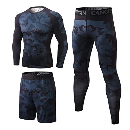 UGLY FROG Kompressions-Shirts Herren Frühjahr und Sommer Bedruckte Fitnessanzüge Laufhose Oberteile Hochelastische Schnelltrocknende Hose Trainingssport Dreiteiliger Anzug D13029 + D13060 von UGLY FROG