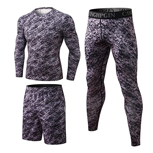 UGLY FROG Kompressions-Shirts Herren Frühjahr und Sommer Bedruckte Fitnessanzüge Laufhose Oberteile Hochelastische Schnelltrocknende Hose Trainingssport Dreiteiliger Anzug D13029 + D13060 von UGLY FROG